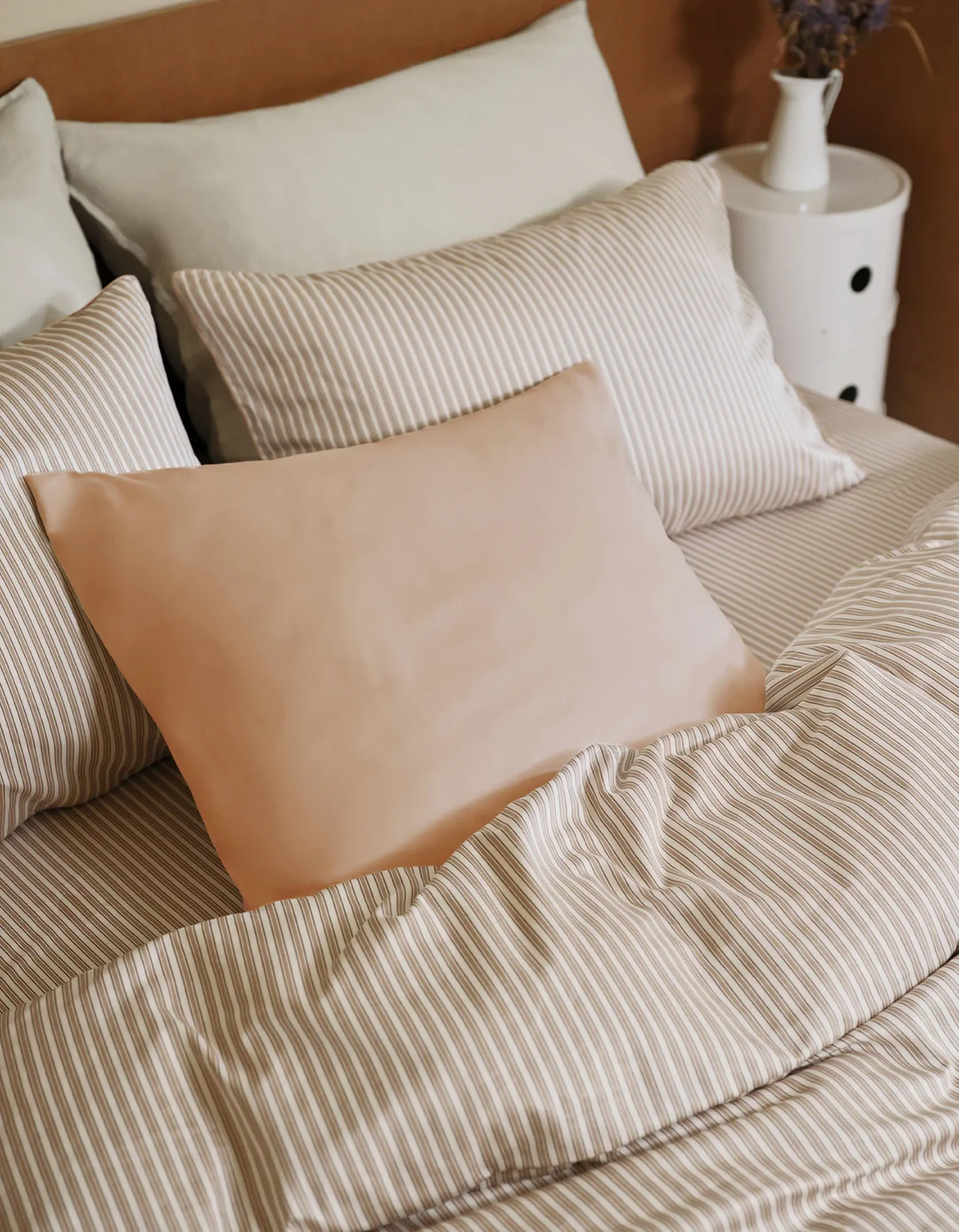 taie soie rose beige