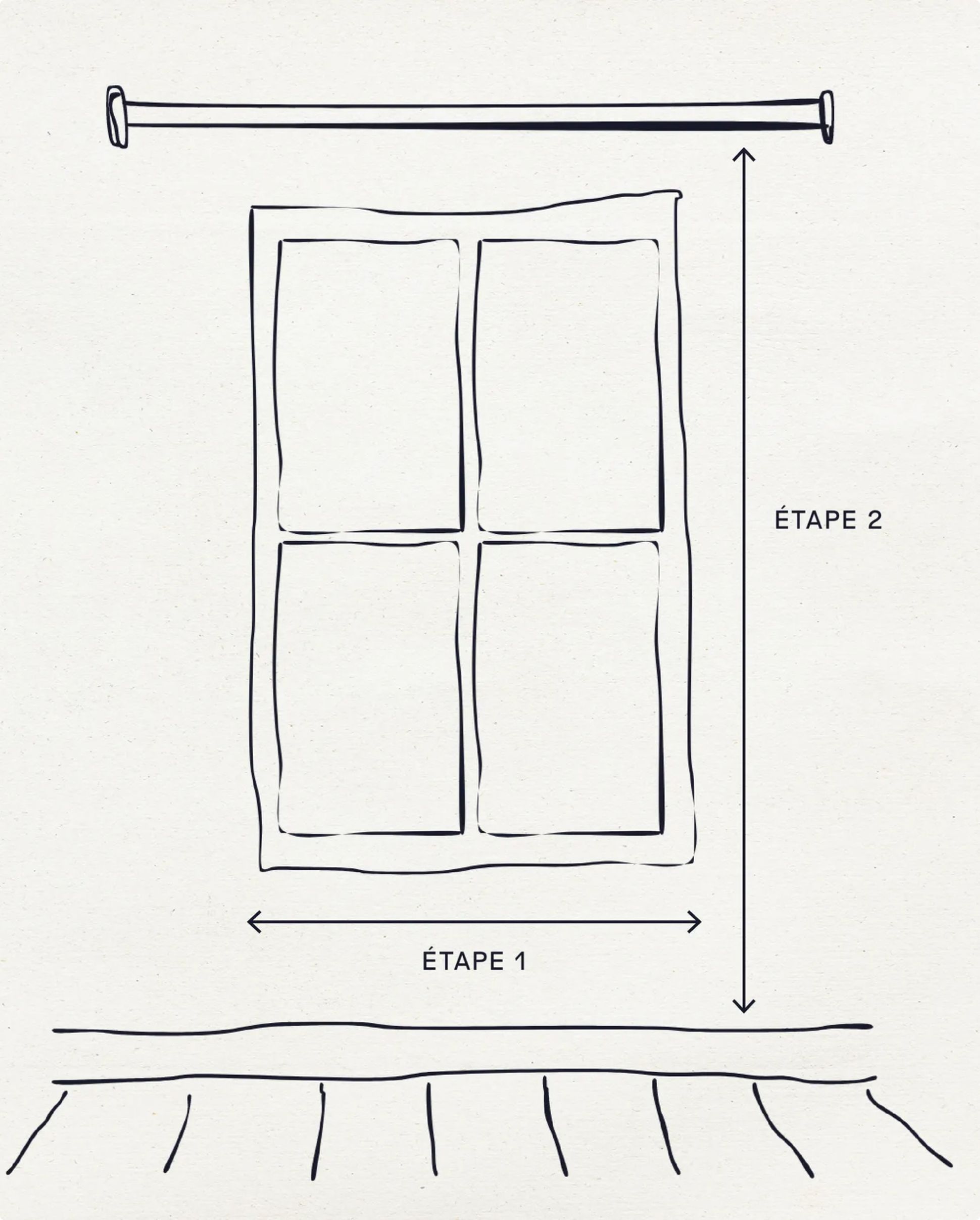 Illulstration indiquant comment mesurer ses fenêtres en deux étapes