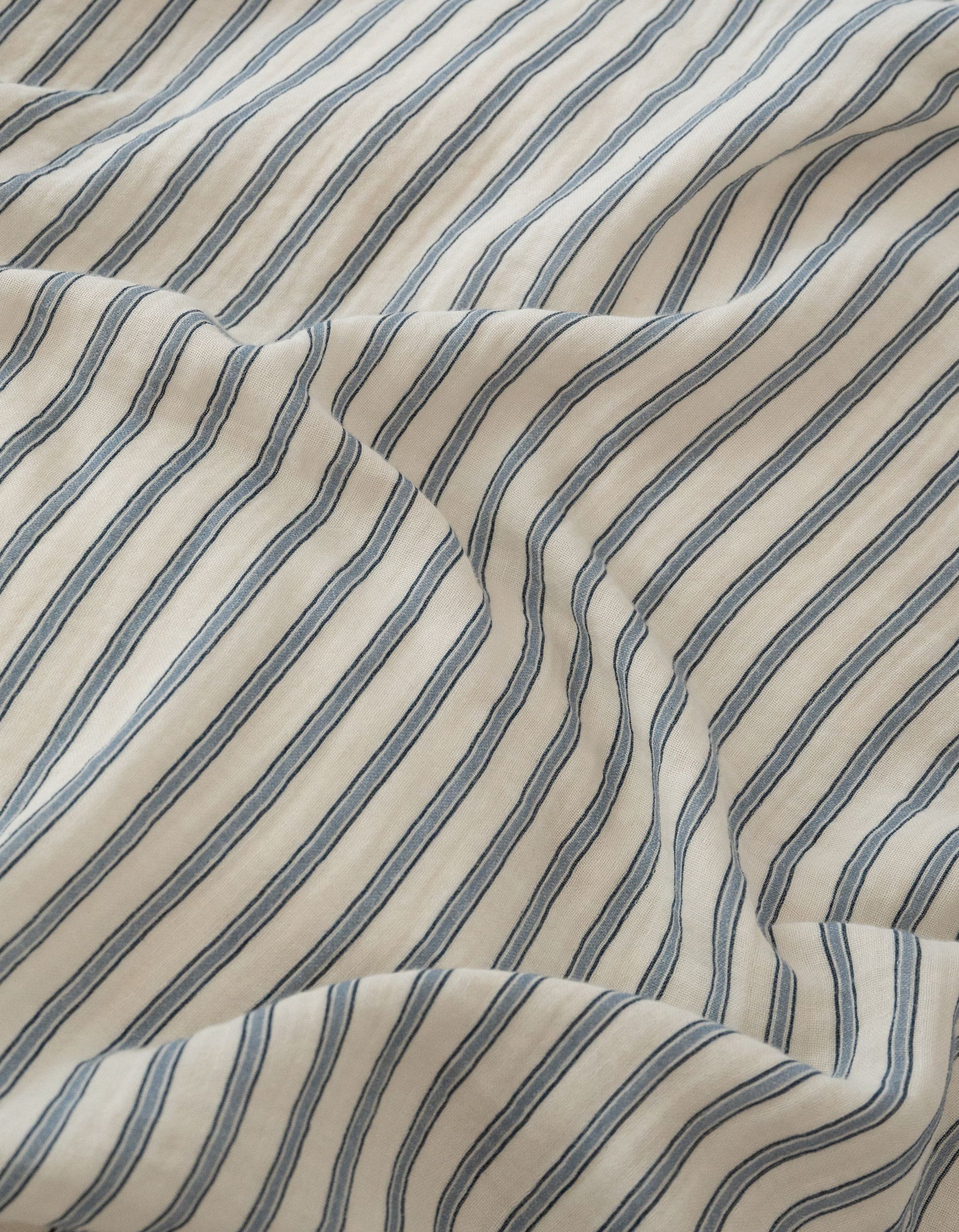 Parure Gaze de coton rayure vintage bleue