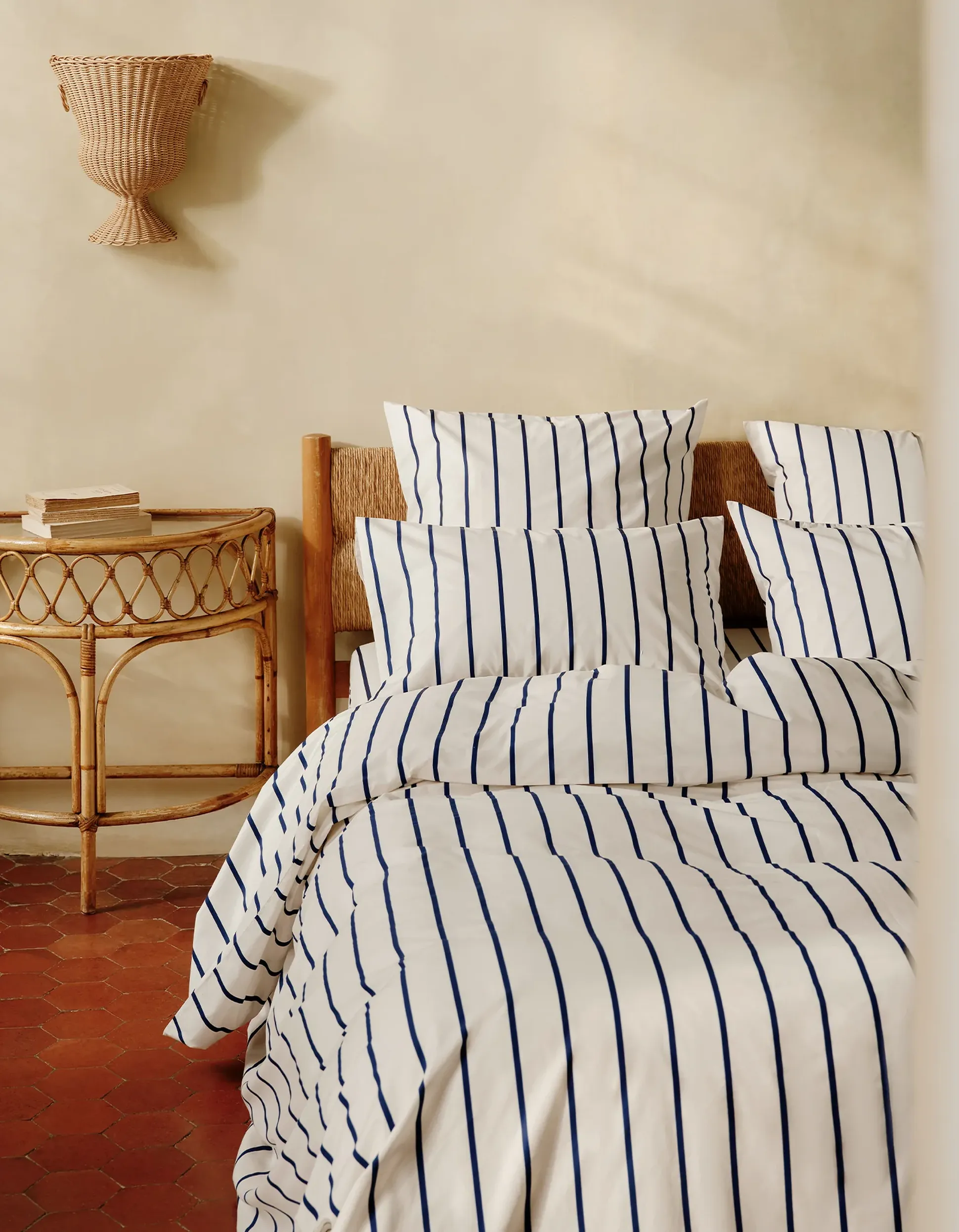 parure rayée blanc et bleu chambre cosy