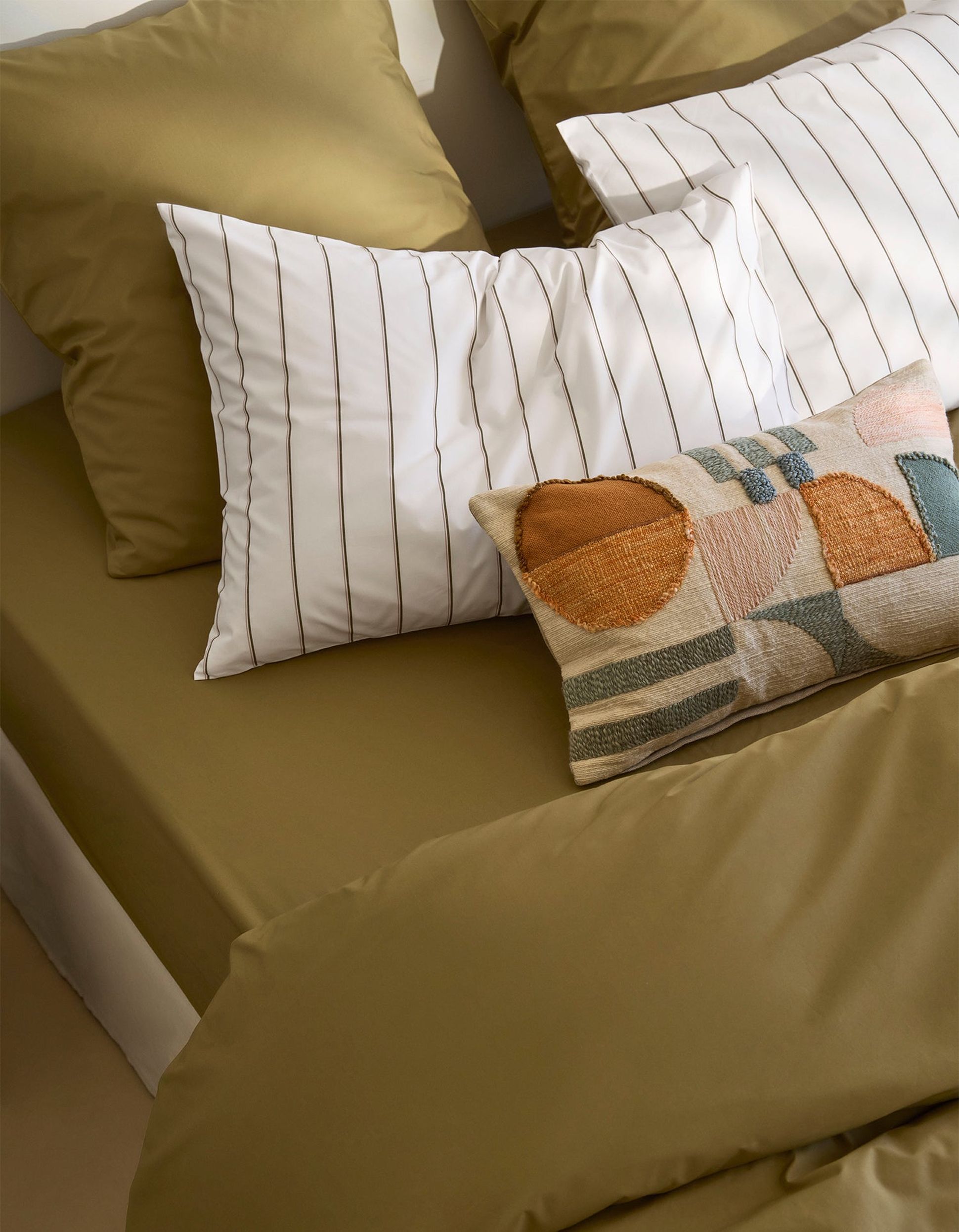 parure percale de coton jaune olive