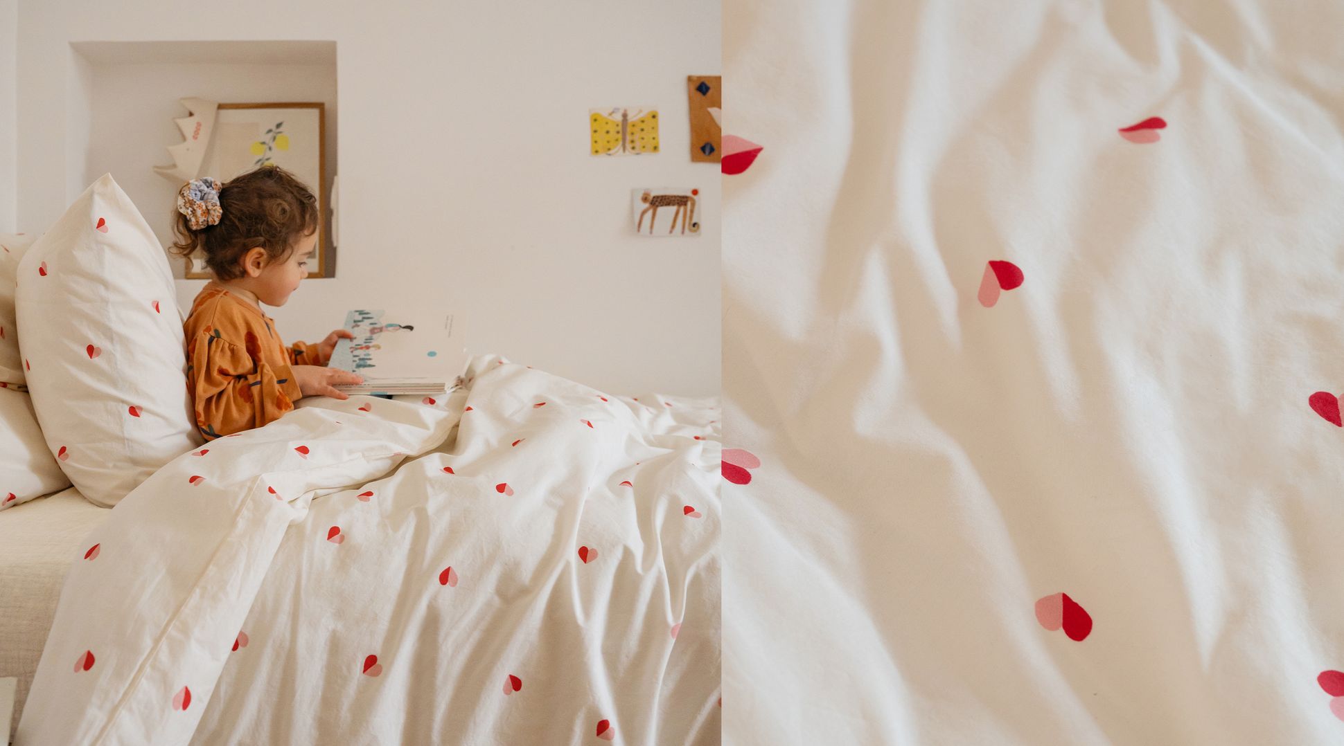 linge de lit enfant petits coeurs