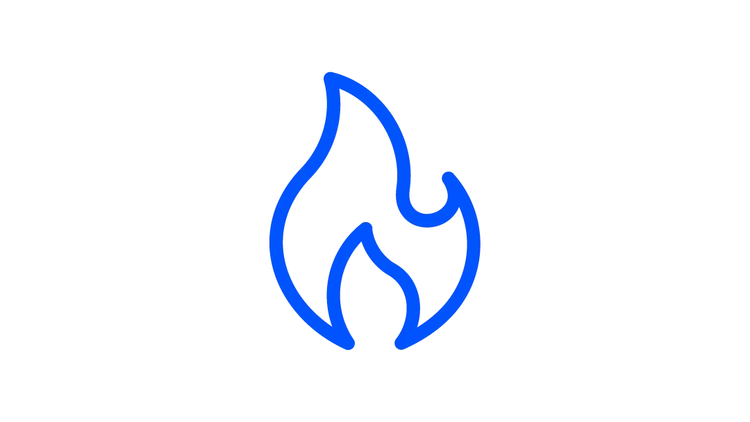 Blaues Flammen-Symbol im Pixel-Stil auf weißem Hintergrund.