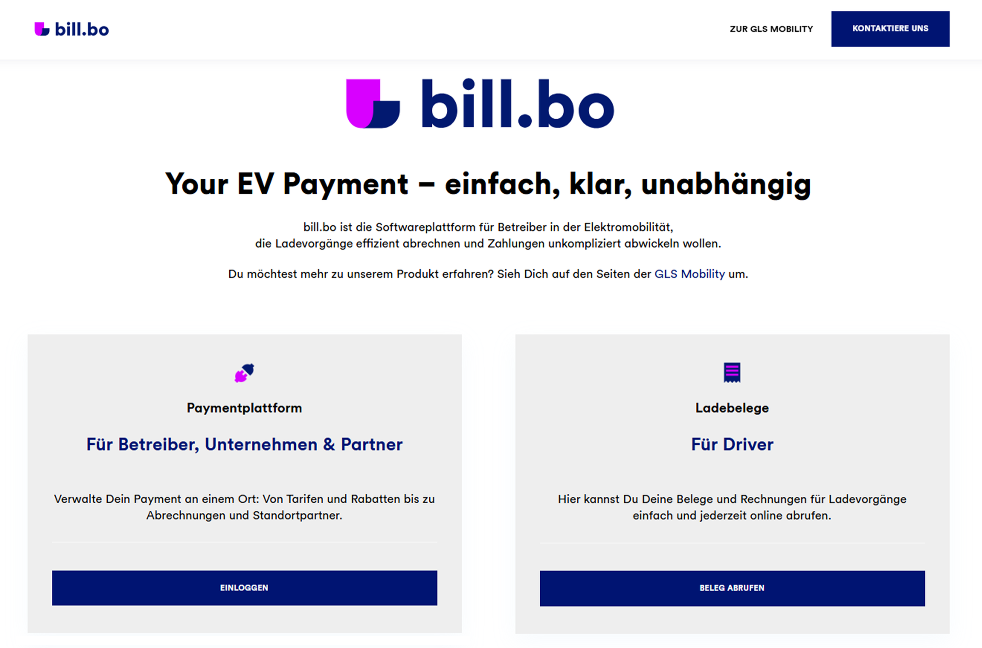 Startseite der Webplattform bill.bo