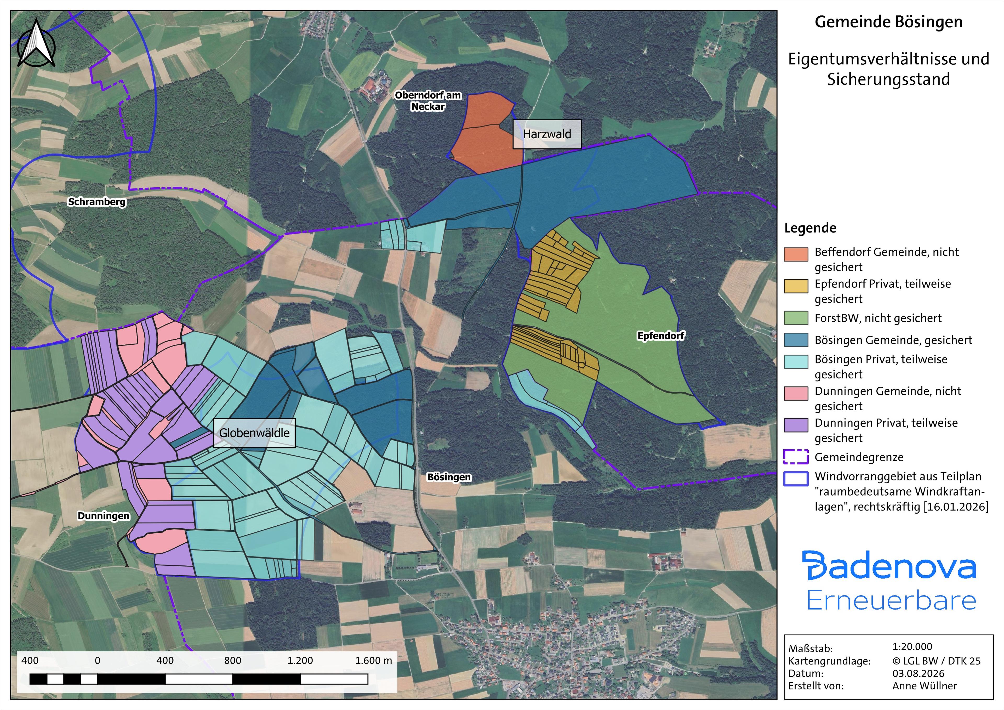 Karte zur Flächensicherung des geplanten Windparks Bösingen