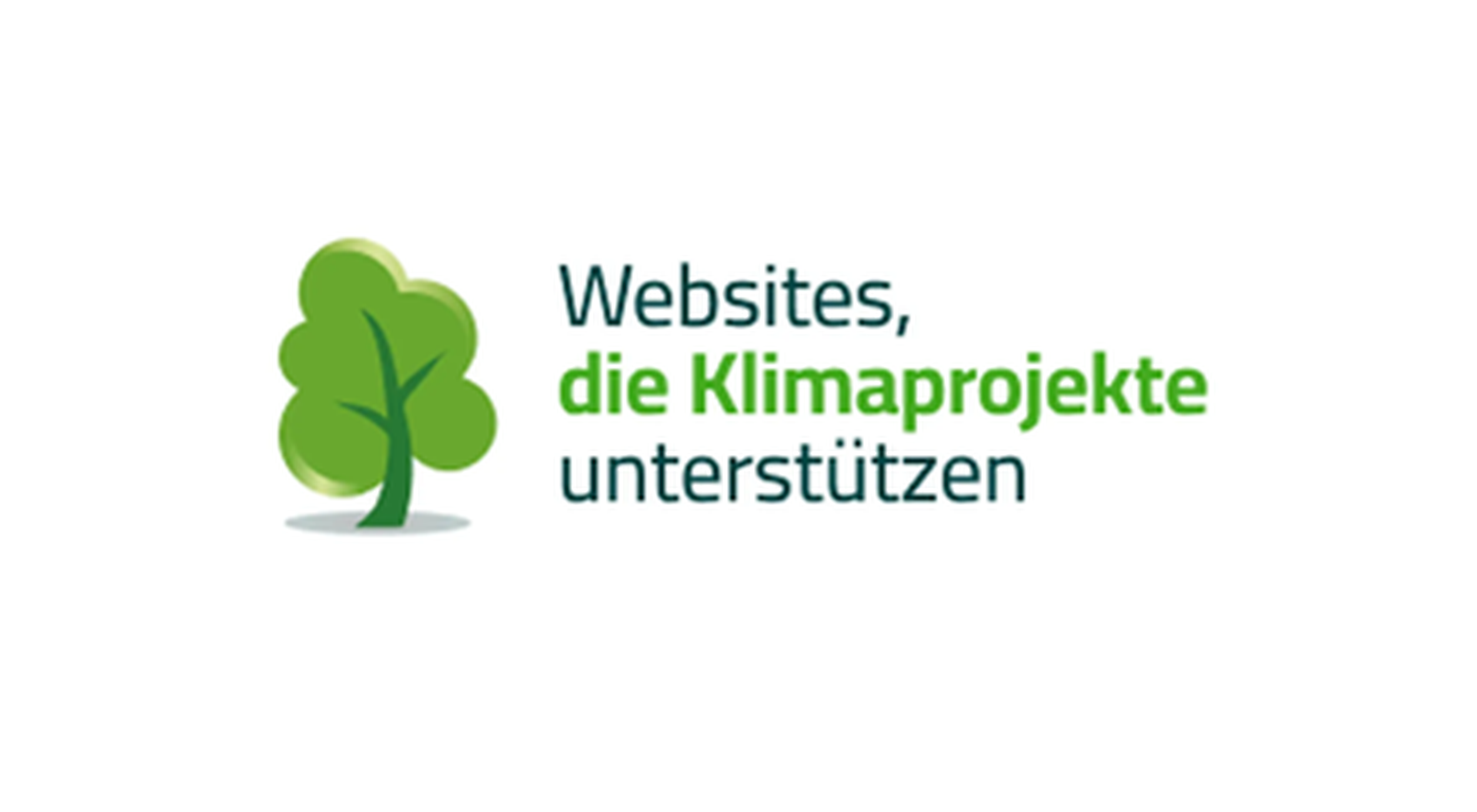Ein Logo mit dem Symbol eines grünen Baums und dem deutschen Text „Websites, die Klimaprojekte unterstützen“.