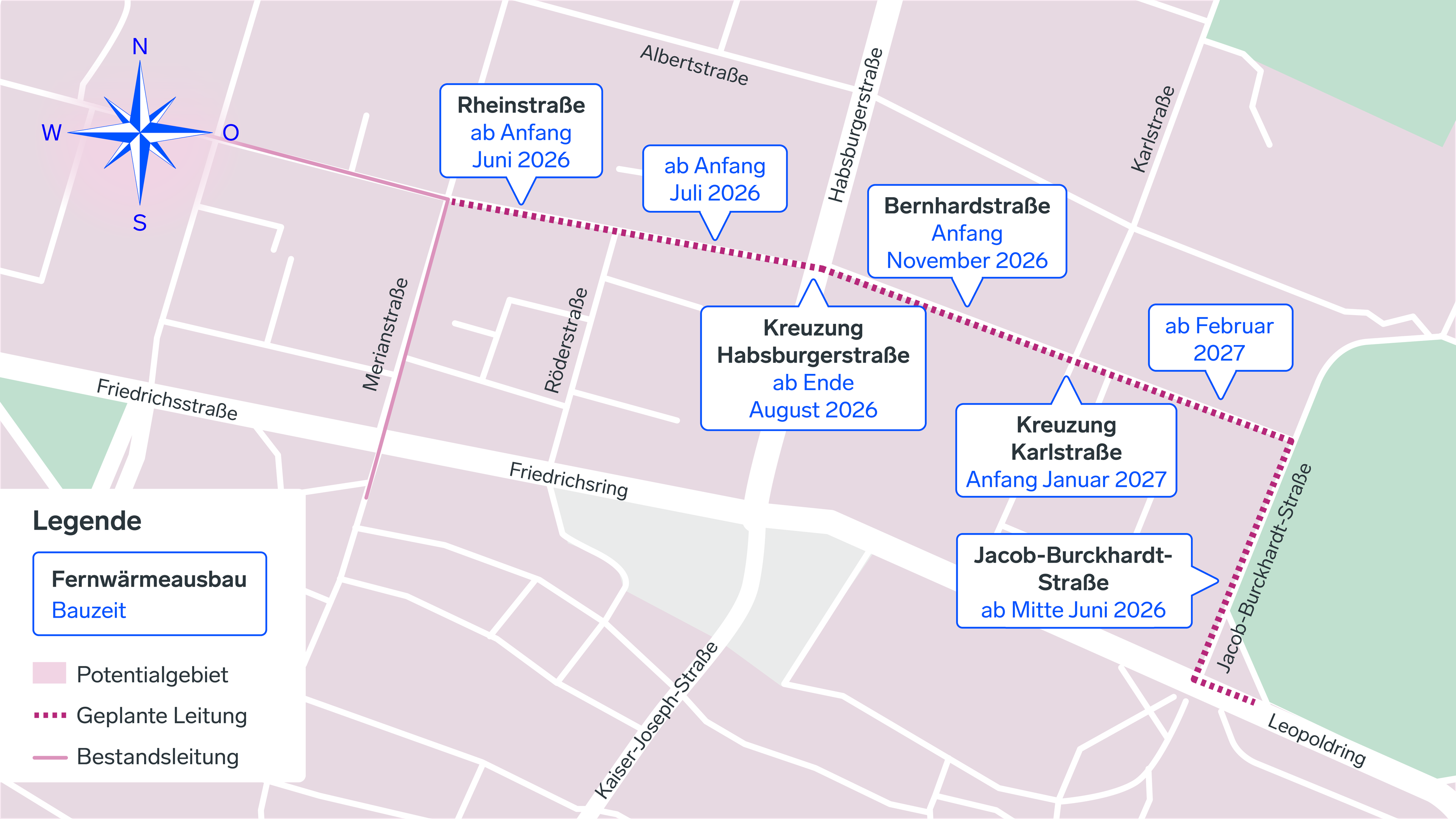 Baustellenabschnitte der Baustelle Radschnellweg in Freiburg