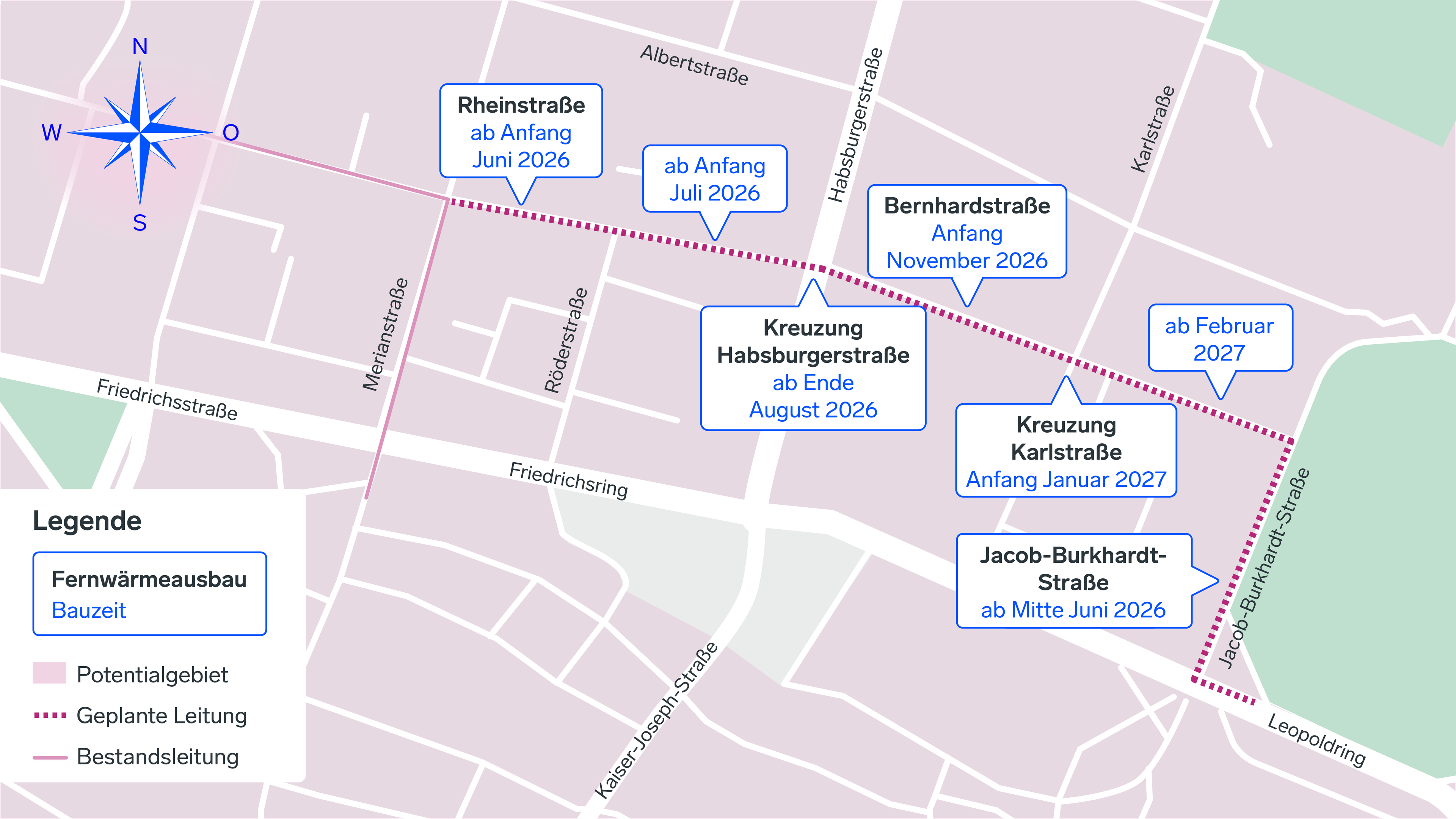 Karte der Baustellenplanung für den Radschnellweg