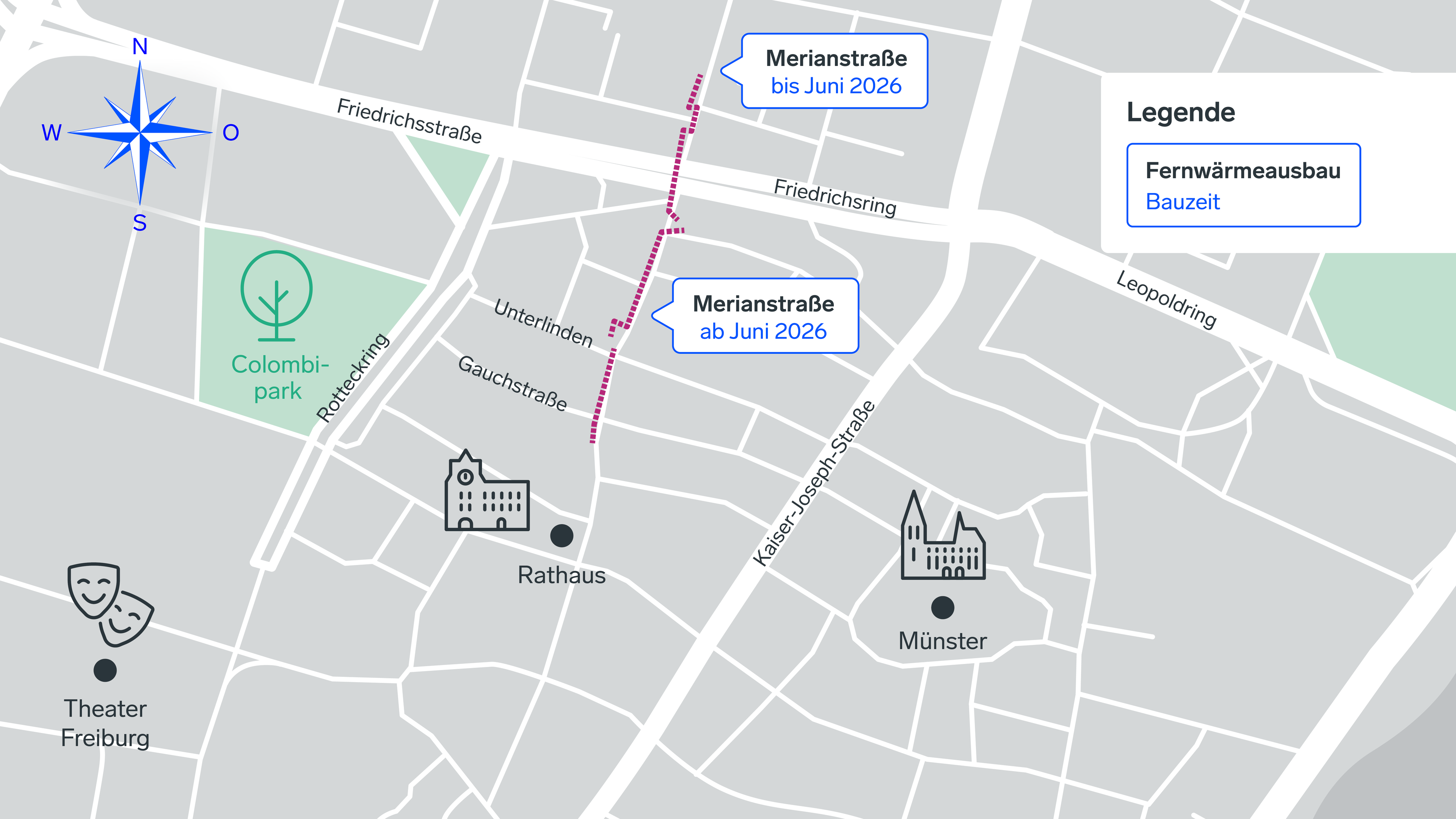 Baustellenabschnitt Innenstadt Freiburg 2026