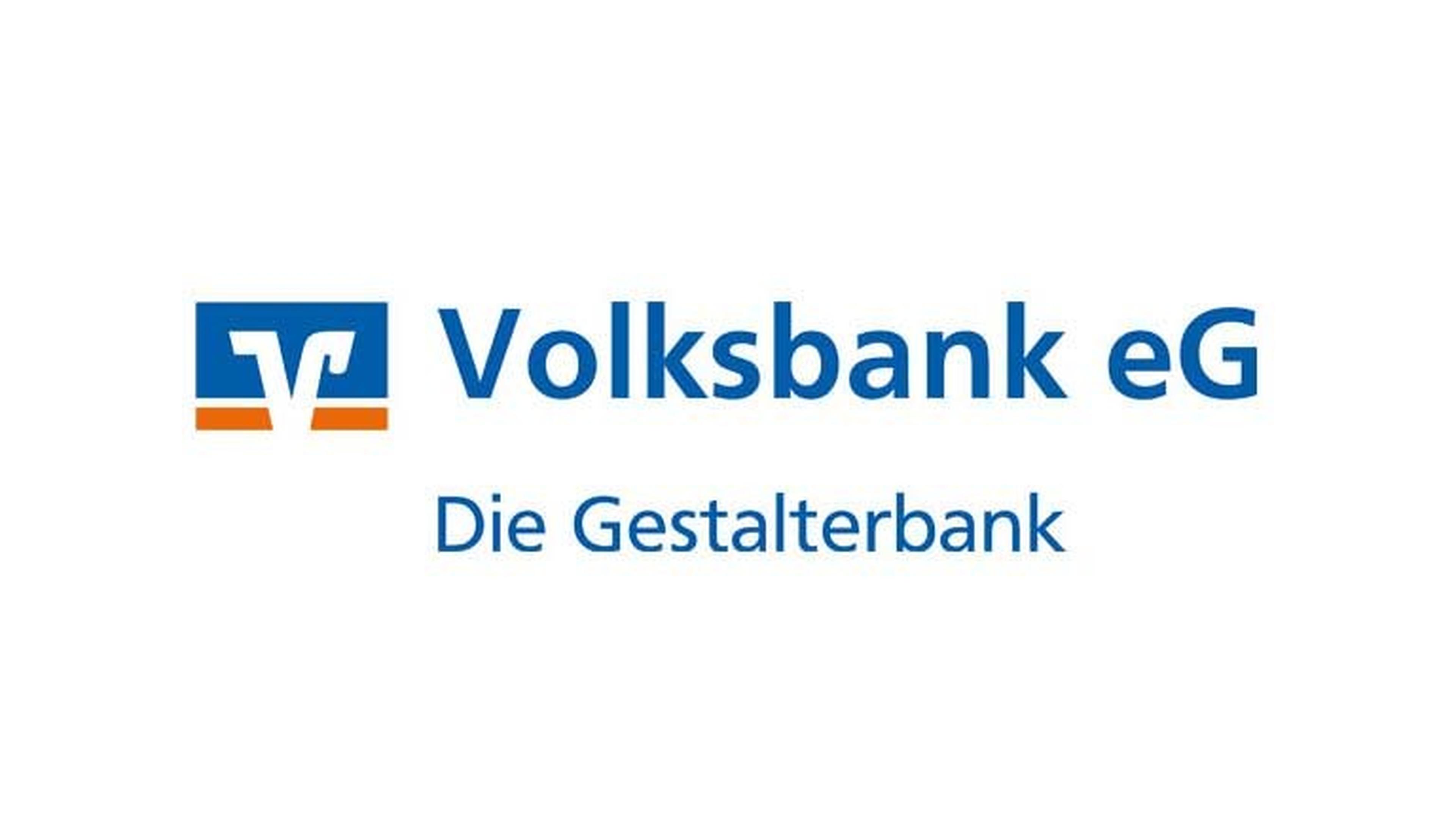 Logo der Volksbank eG mit dem Schriftzug „Die Gestalterbank“.