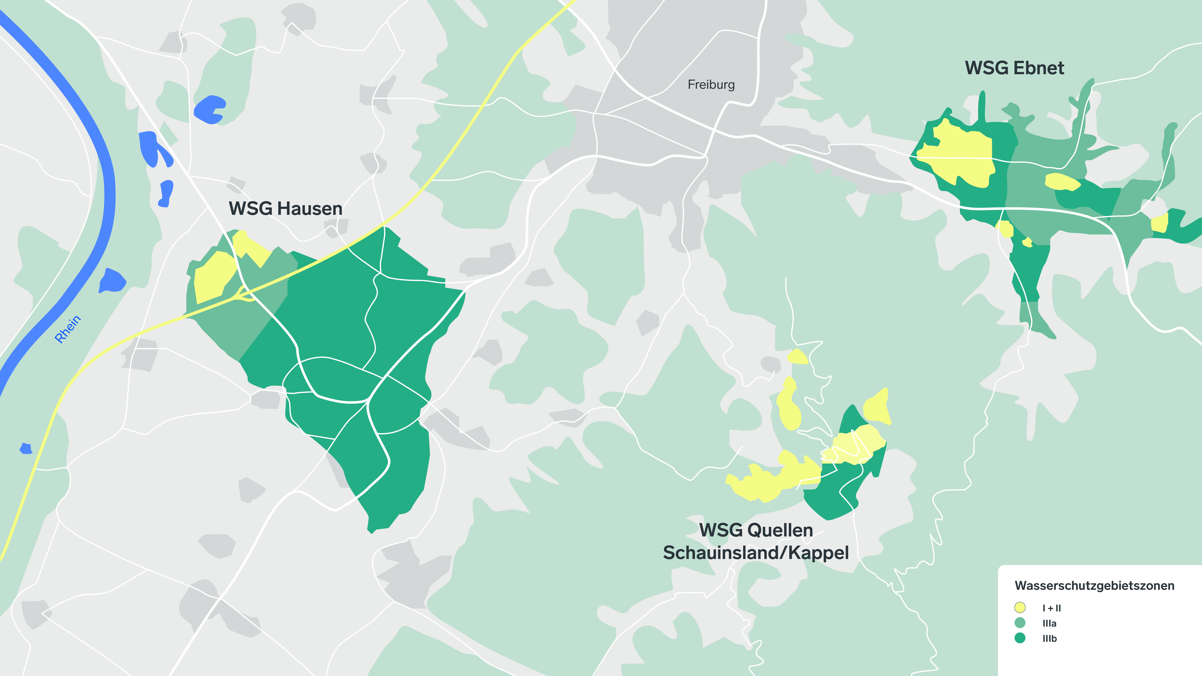 Karte der Wasserschutzgebiete rund um Freiburg