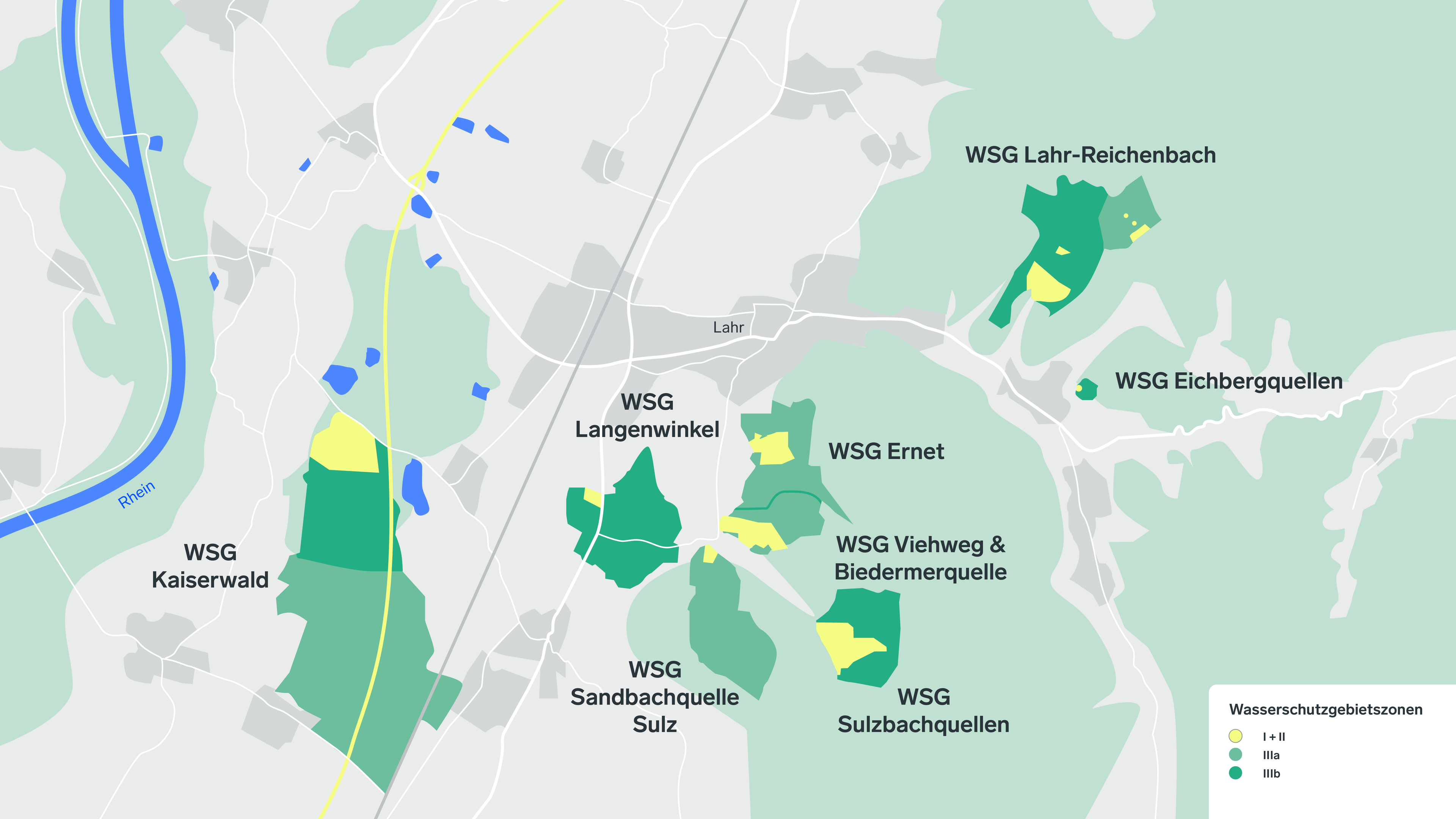 Karte der Wasserschutzgebiete rund um Lahr