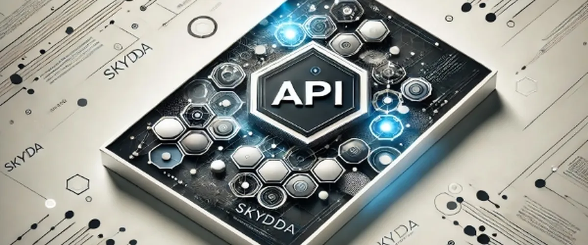 Futuristisk digital illustration av ett API-koncept med hexagonala mönster och glödande element mot en bakgrund av ett kretskort.