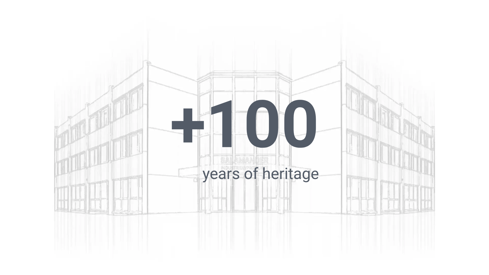 An illustration of a building with the text "+100 years of heritage" in the center.