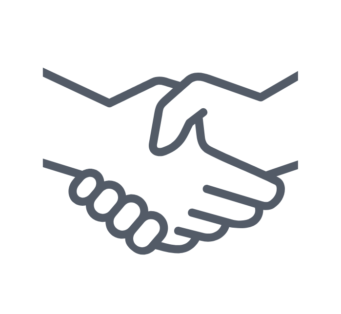 Icon of two hands shaking, symbolizing agreement or partnership, depicted in a simple, bold line art style.
