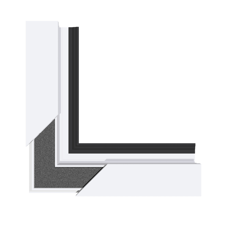 White and gray L-shaped frame with a black border on the right side, possibly a window or door frame.