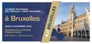 Promotional graphic for a technical event on trenchless works in Brussels, with a photo of the city's ornate historic building.