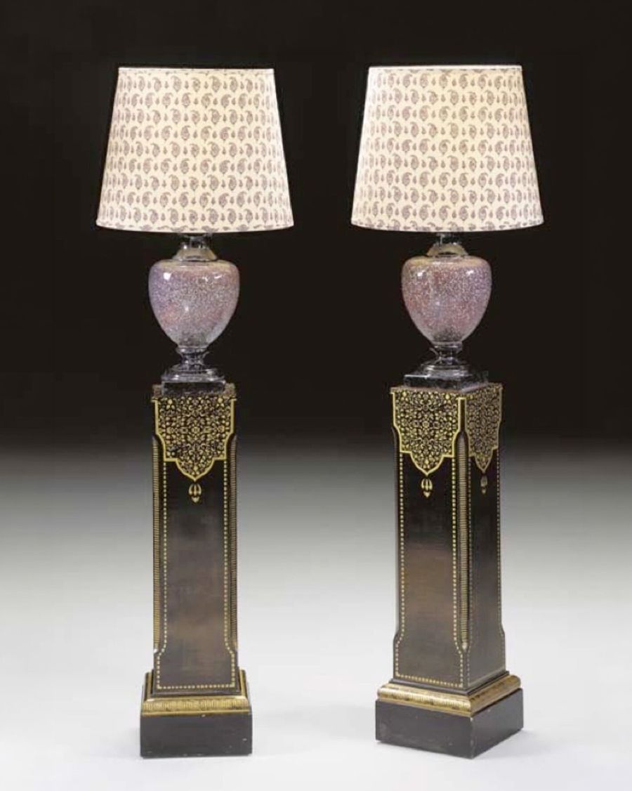 Pair of Simulated Porphyry Ceramic Lamps