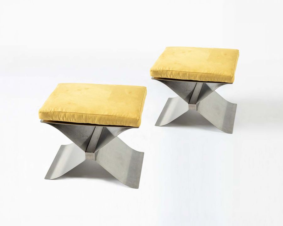 Pair of Stainless Steel Stools 