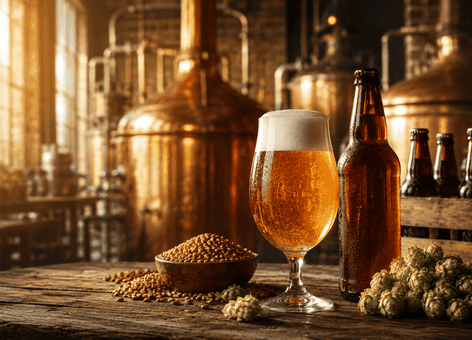 Bier op tafel met ingrediënten om te brouwen