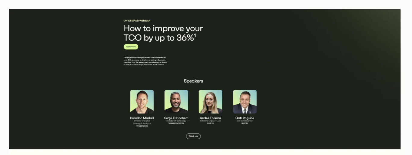Ejemplo landing page emprendedores Shopify