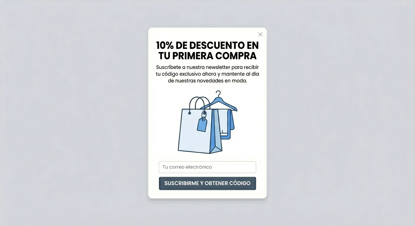 Pop-up de descuento inmediato en la newsletter