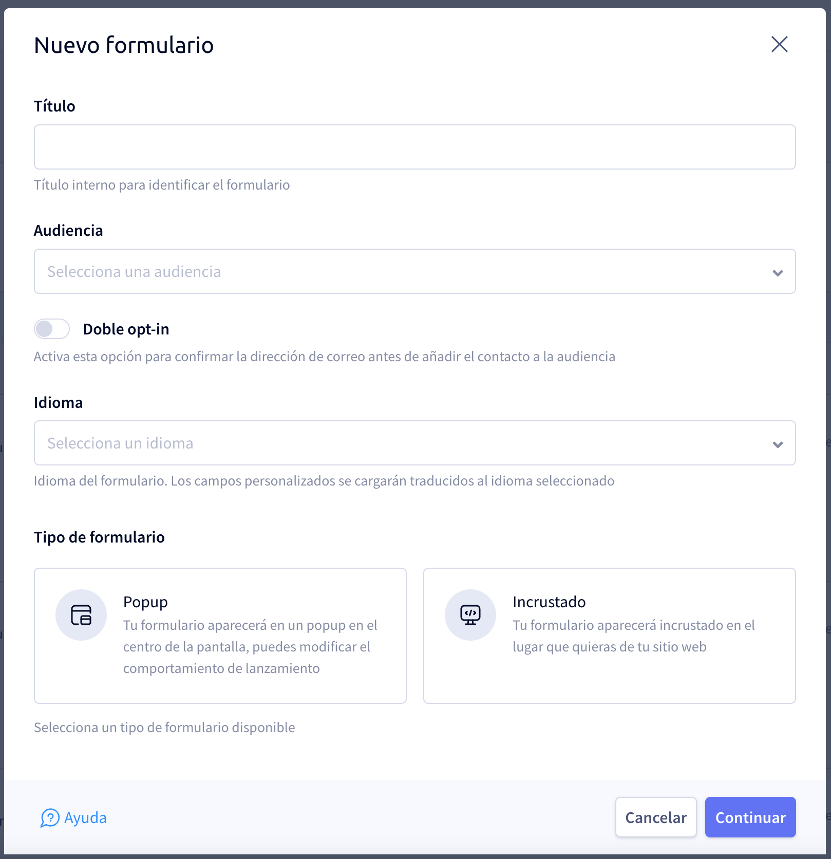 formulario de contacto Easymailing