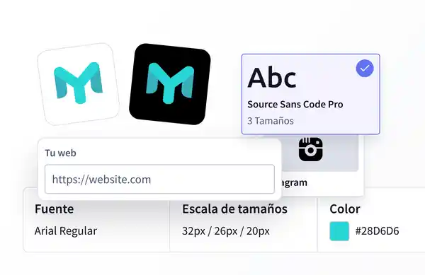 Interfaz mostrando extracción automática de logo, colores y tipografías de una web para crear plantillas de email coherentes