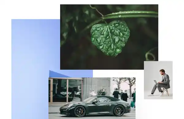 Ejemplos de fotos profesionales integradas en plantillas de email, incluyendo naturaleza, estilo urbano y retrato corporativo