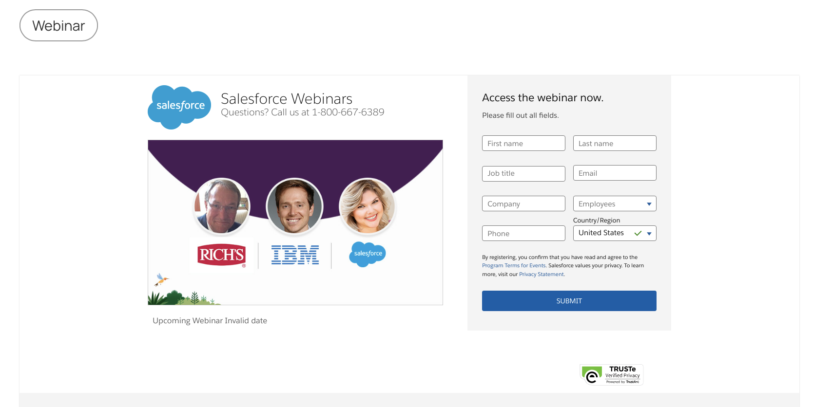 Ejemplo de Salesforce para landing page de evento