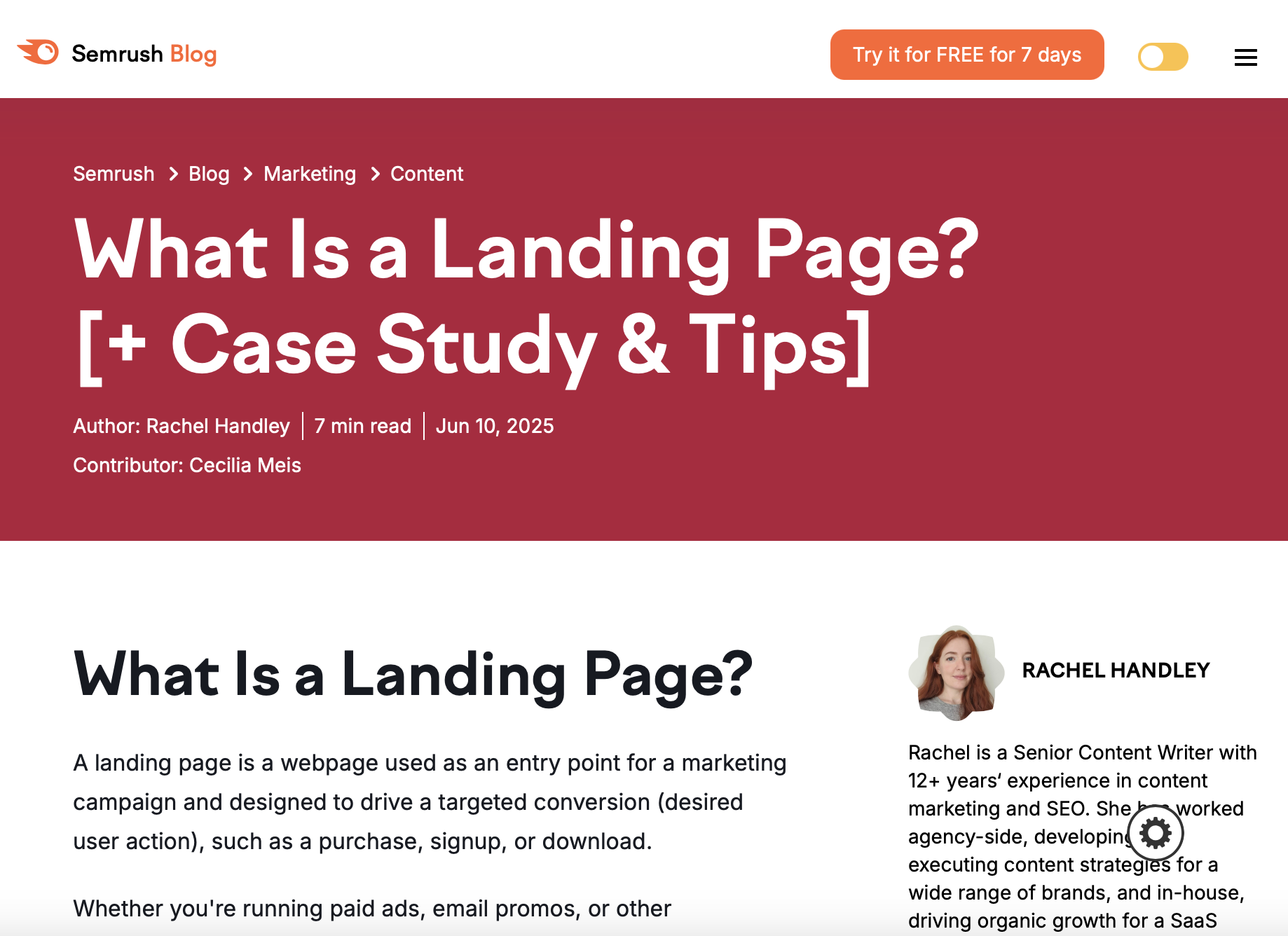 Ejemplo Semrush landing page