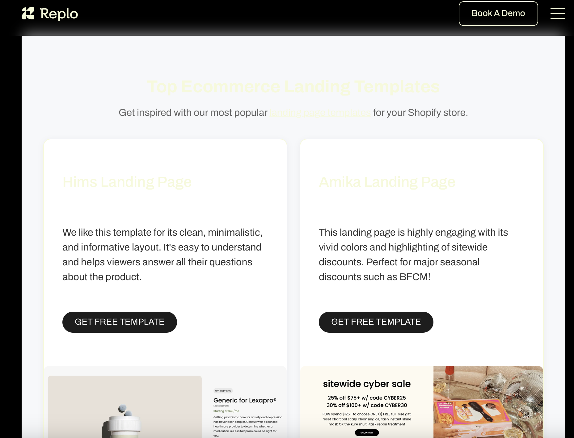 Ejemplo de landing page de Replo