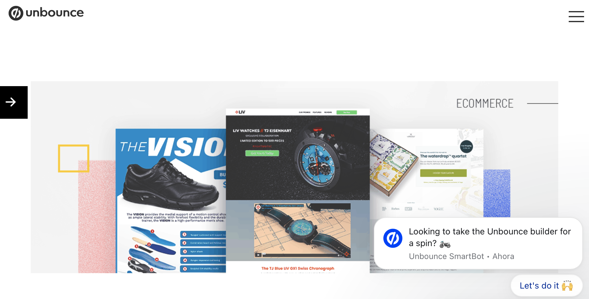 Ejemplos de landing page de producto de Unbounce