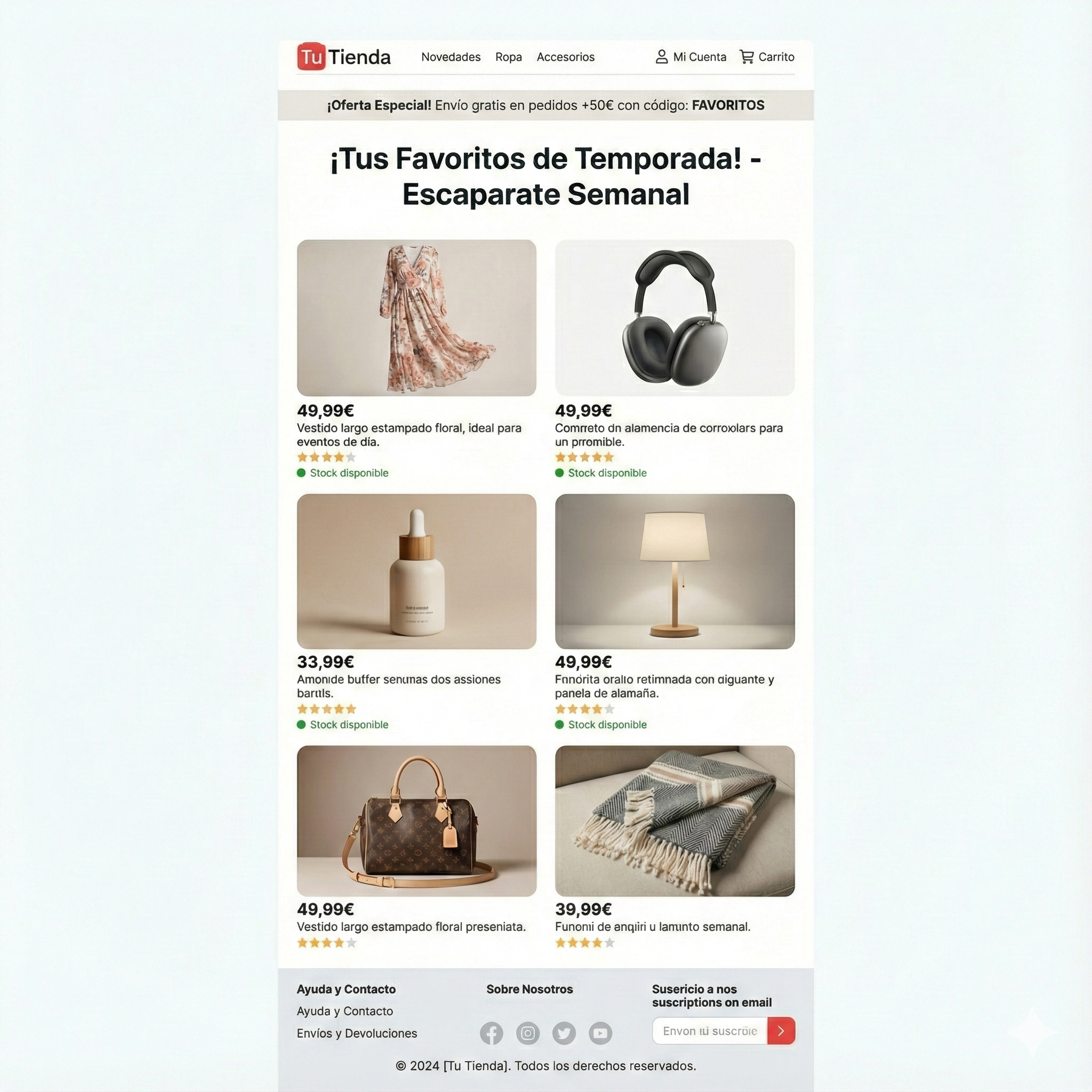 Plantilla de newsletter escaparate grid (para ecommerce) Plantilla de newsletter escaparate grid (para ecommerce)