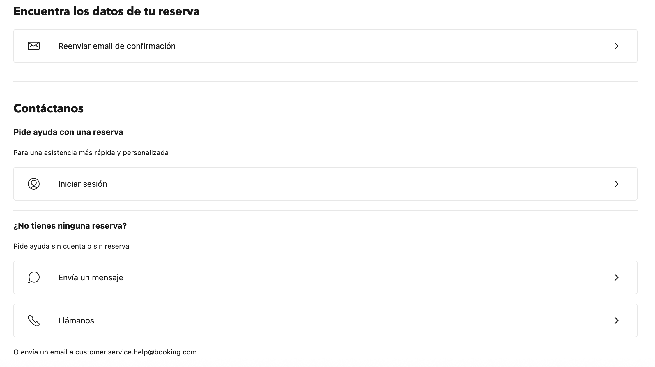 Formulario de contacto de Booking