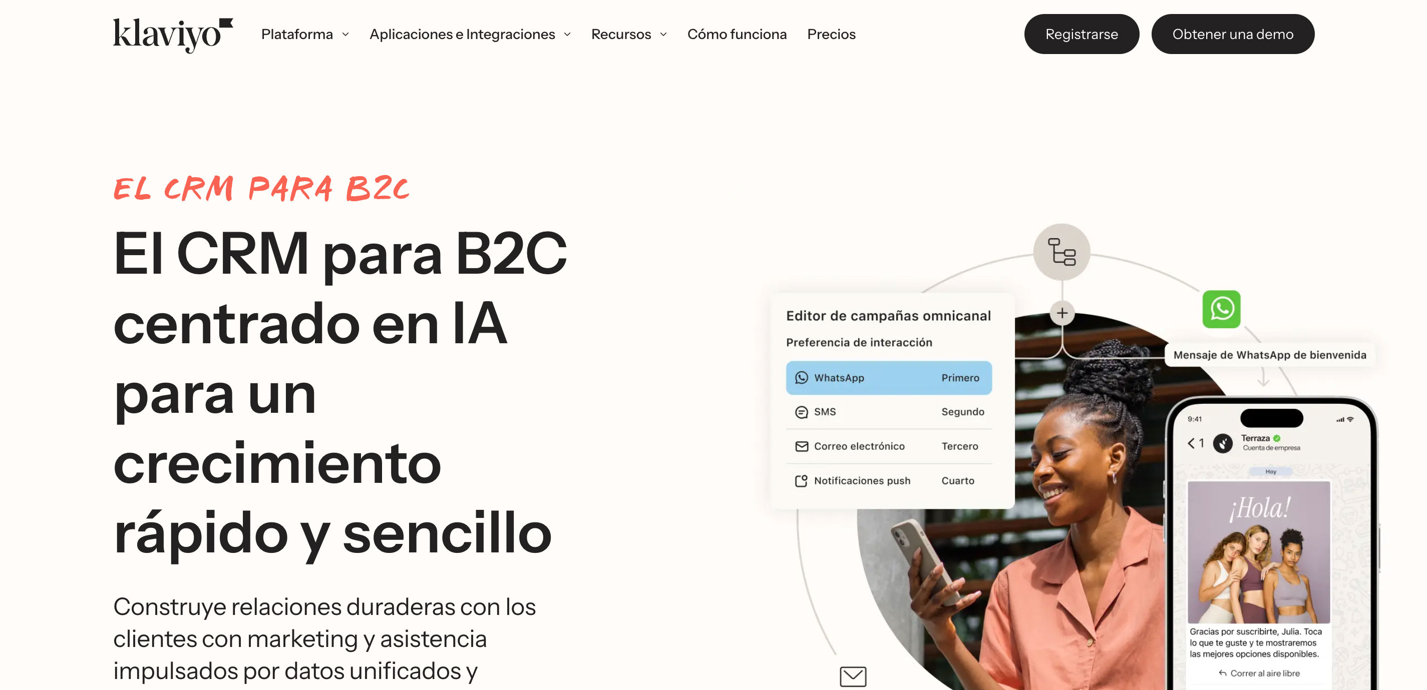 app klaviyo Screenshot de la home de la web de klaviyo