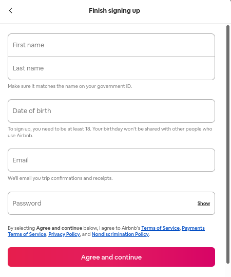 formulario de contacto de airbnb