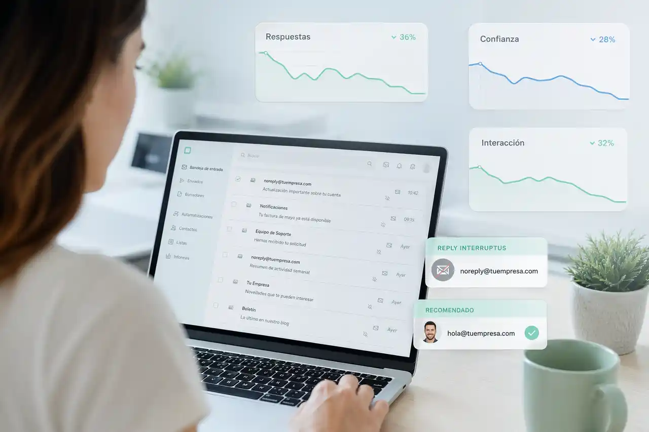 Detalle visual sobre por qué un remitente noreply perjudica tus emails