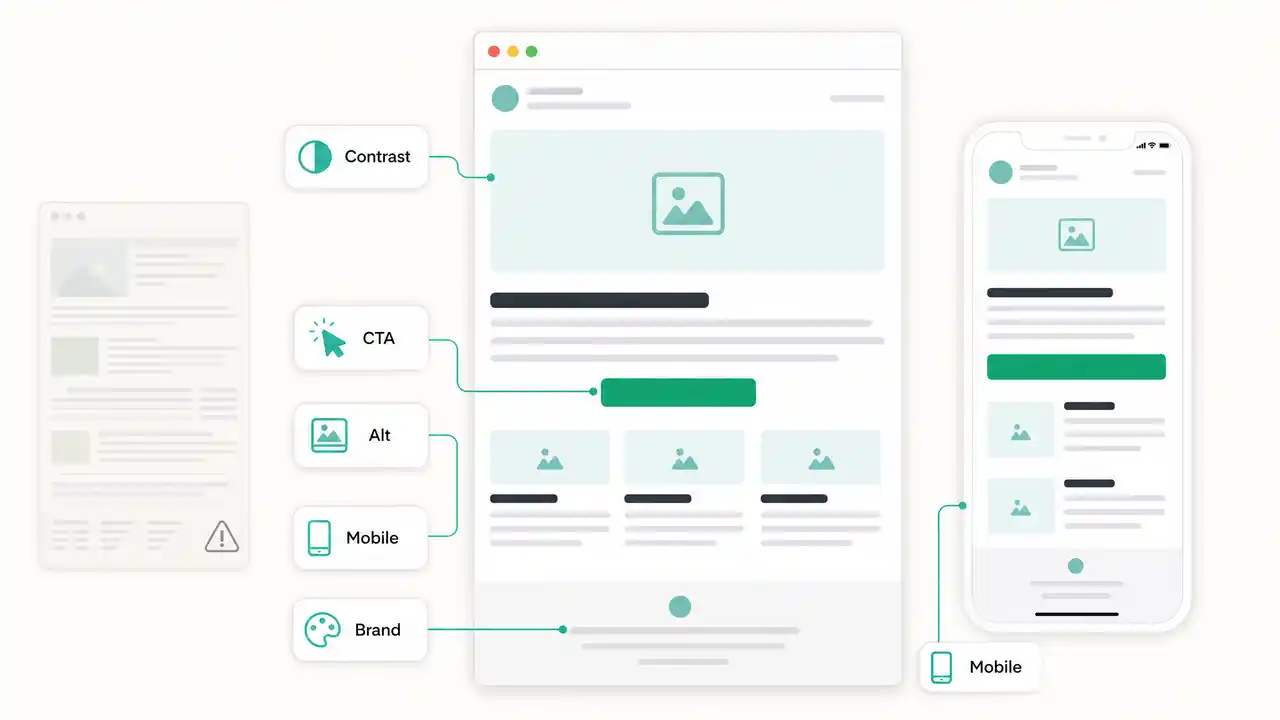 Diseño de newsletter accesible en escritorio y móvil con contraste, CTA visible y marca consistente