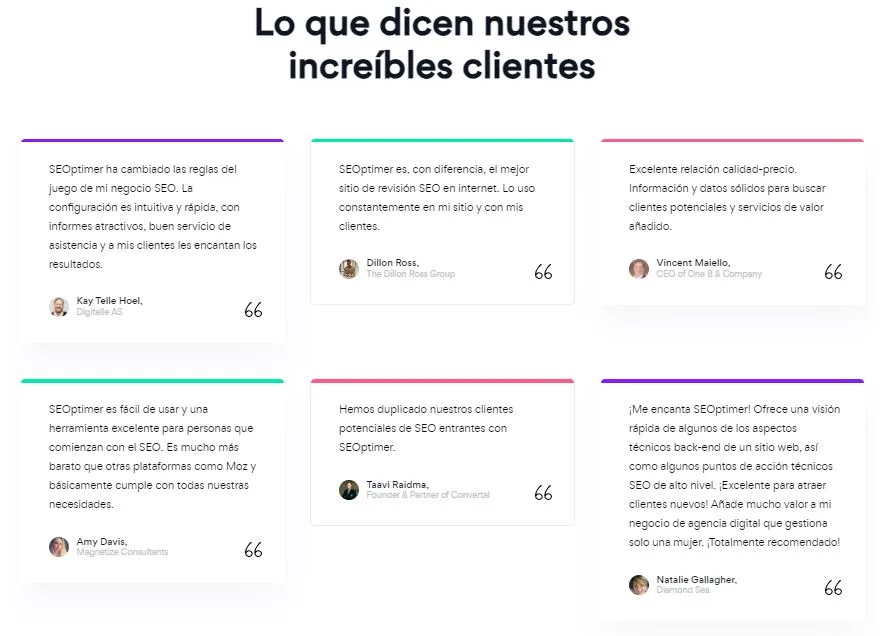 Ejemplo de prueba social en landing page