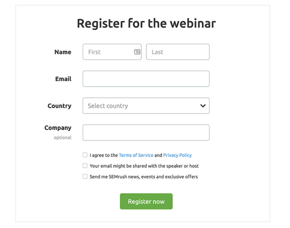 Ejemplo landing page de registro Semrush