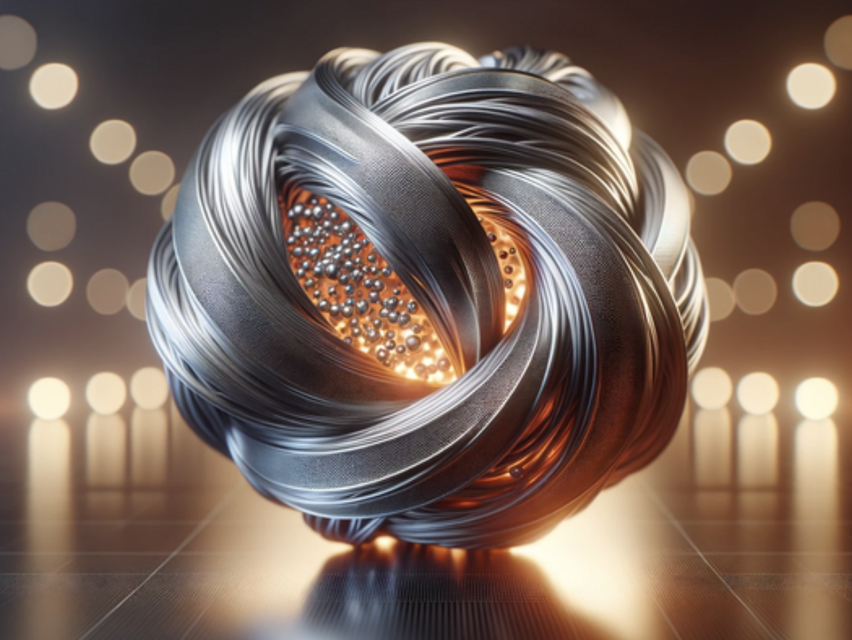Futuristic representation of AI-driven materials development, illustrating advanced metal alloy innovation through machine learning and simulation