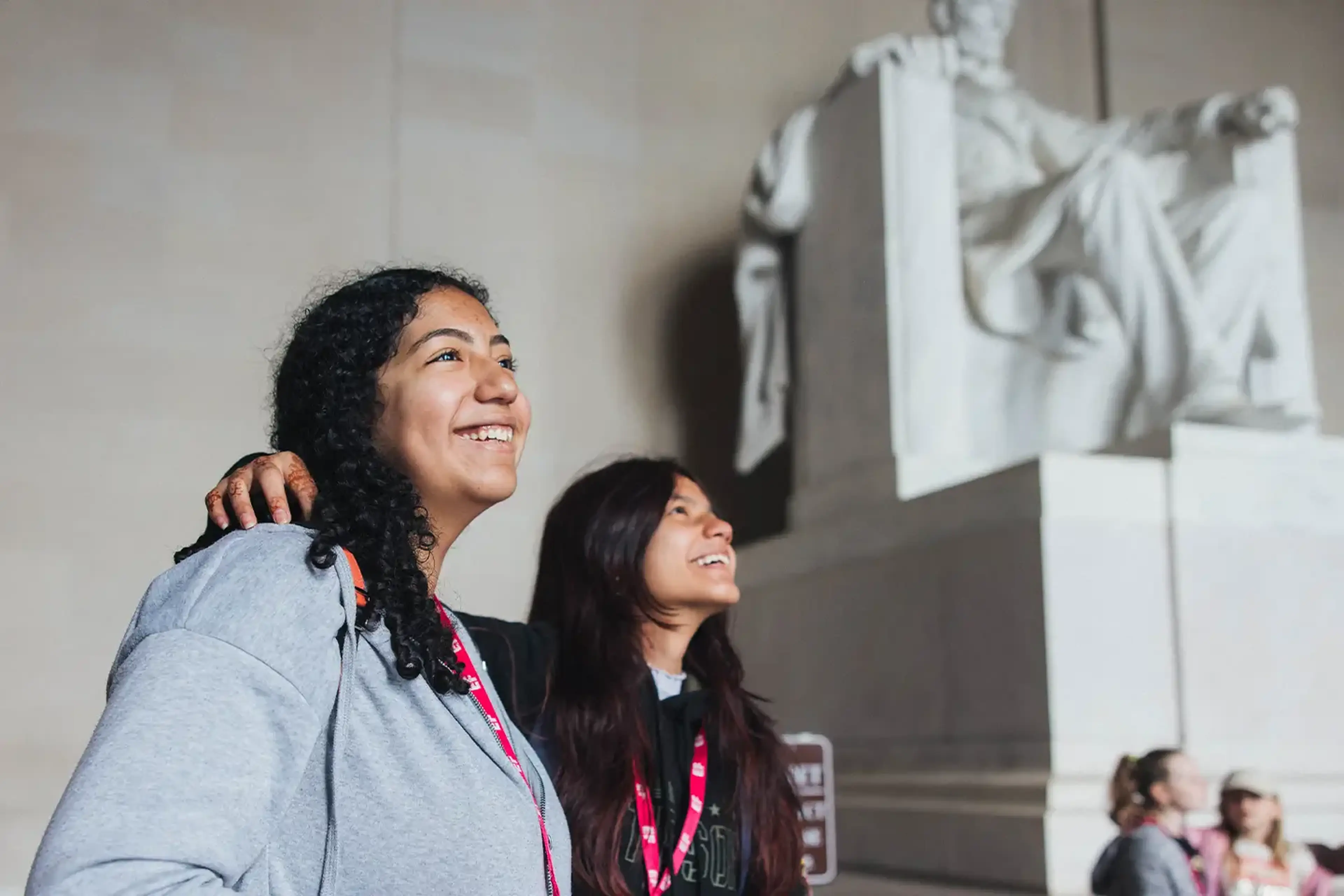 Two students inside Lincoln Memorial