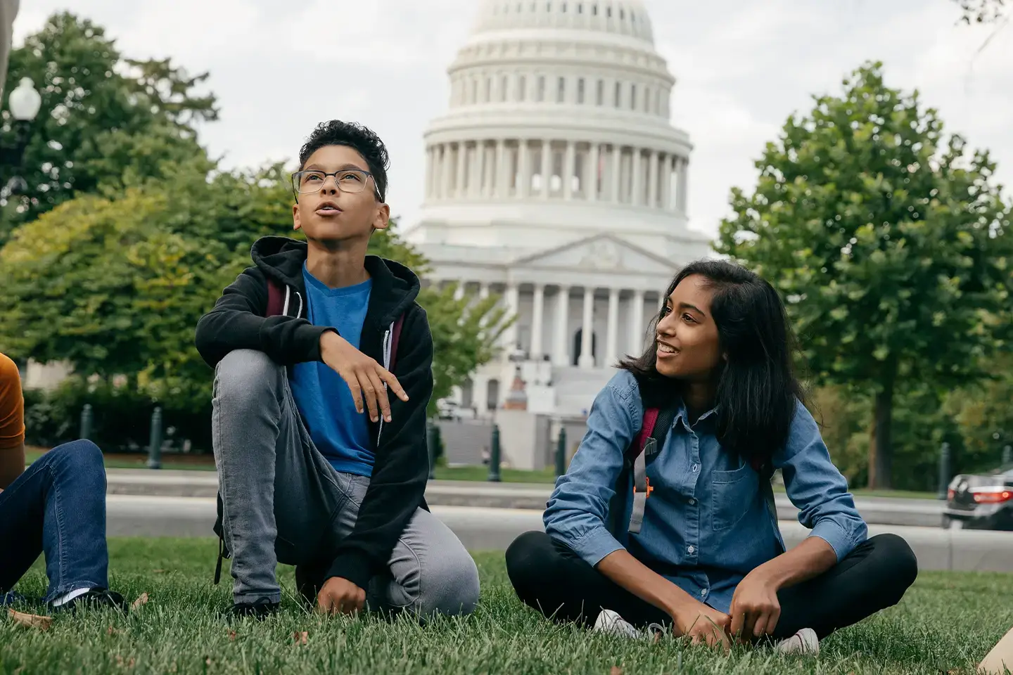 Three students on tour at the United States Capitol