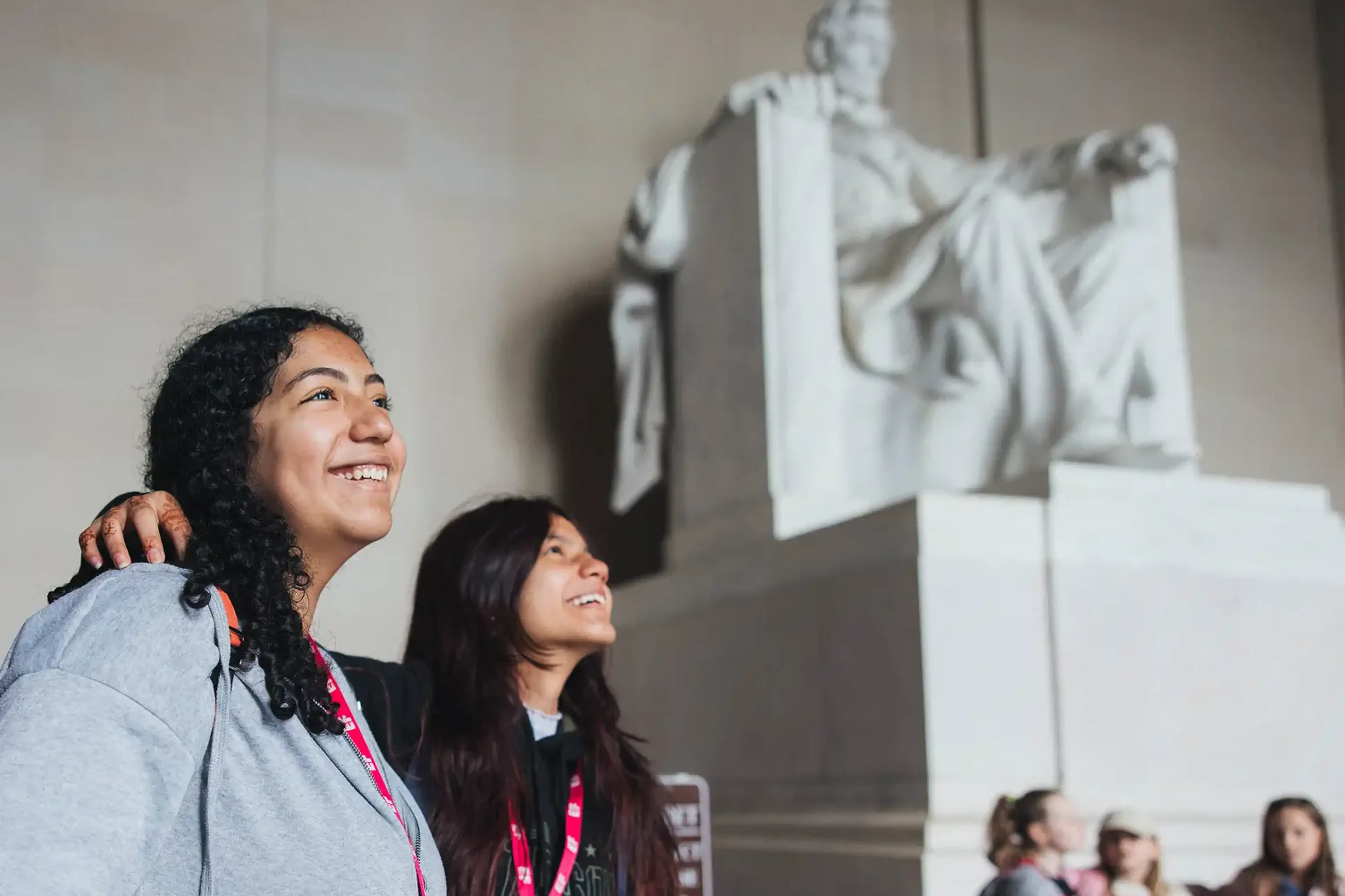 Two students inside Lincoln Memorial