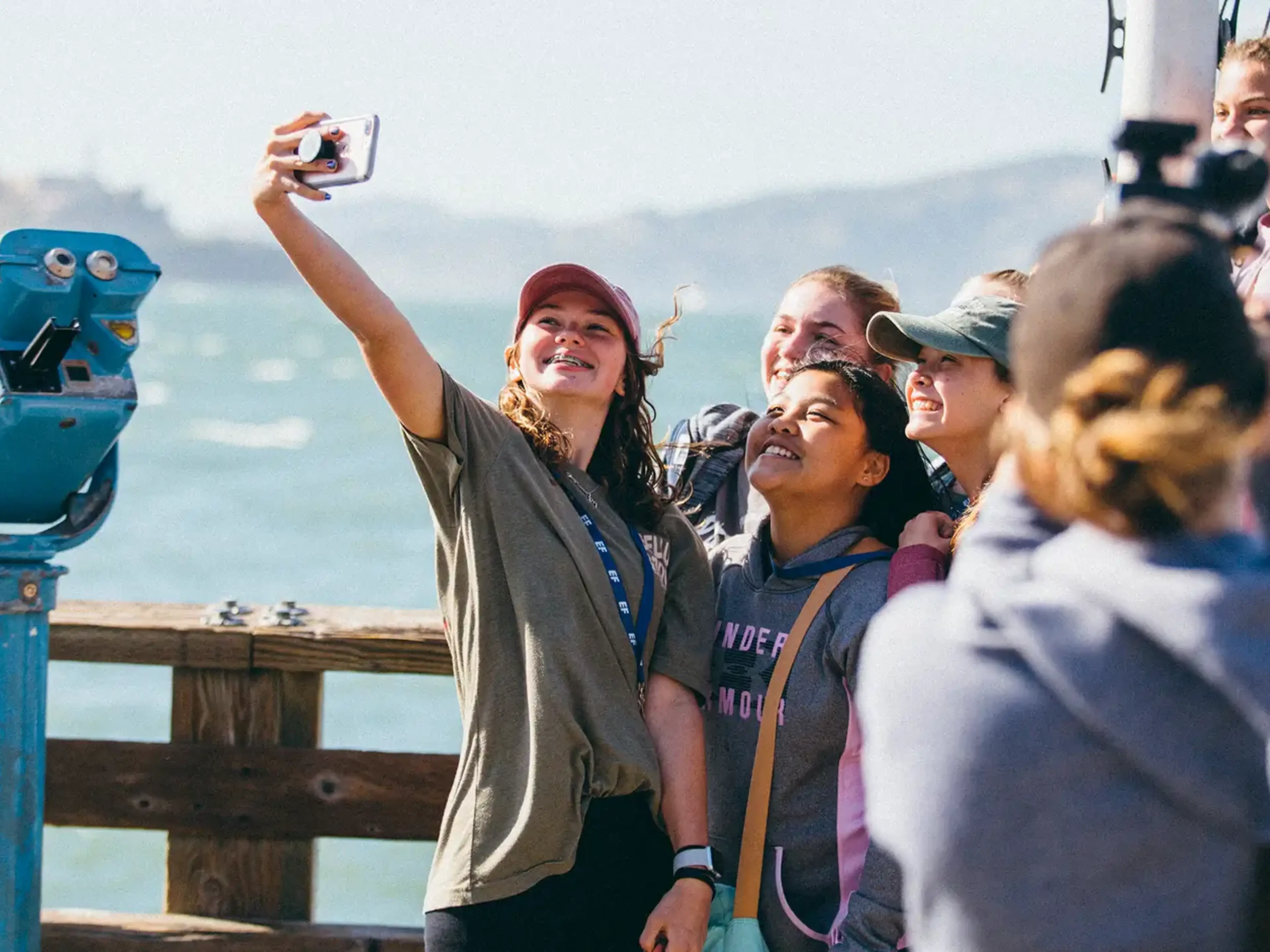 Students taking selfie on tour in California