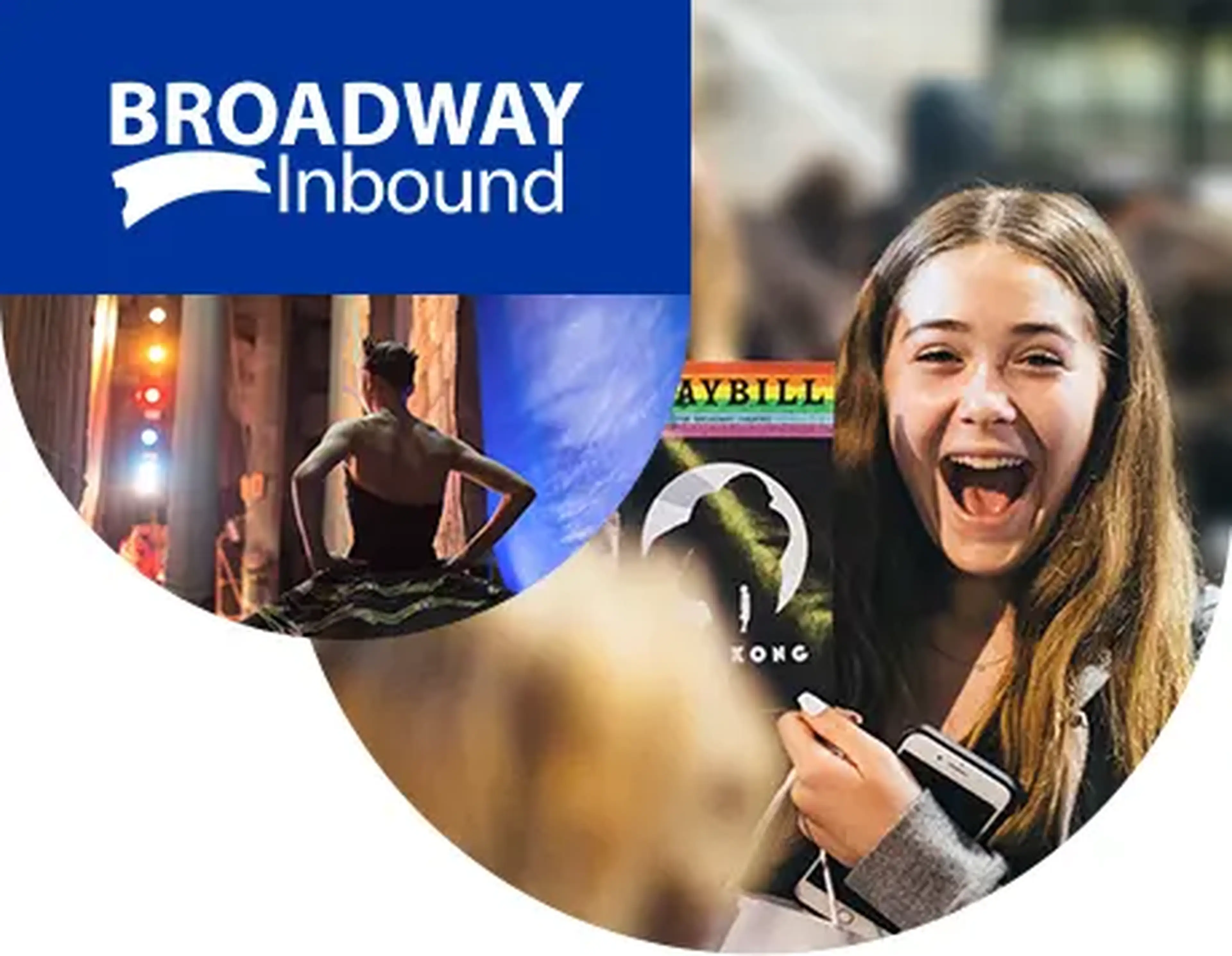 broadway inbound logo with student holding playbill