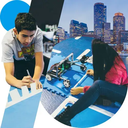 collage with students working on robotics
