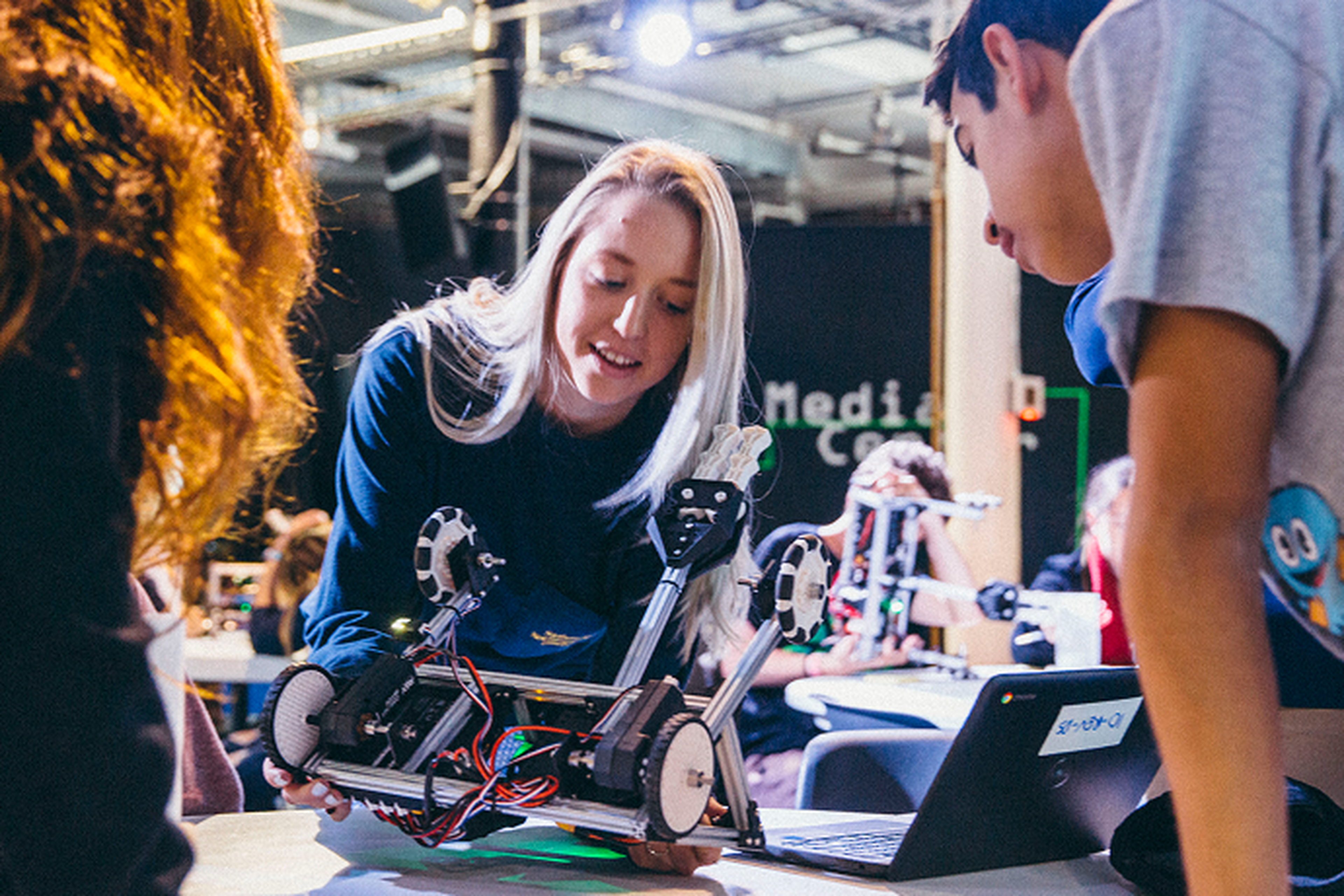 Students participating in Boston Robotics workshop