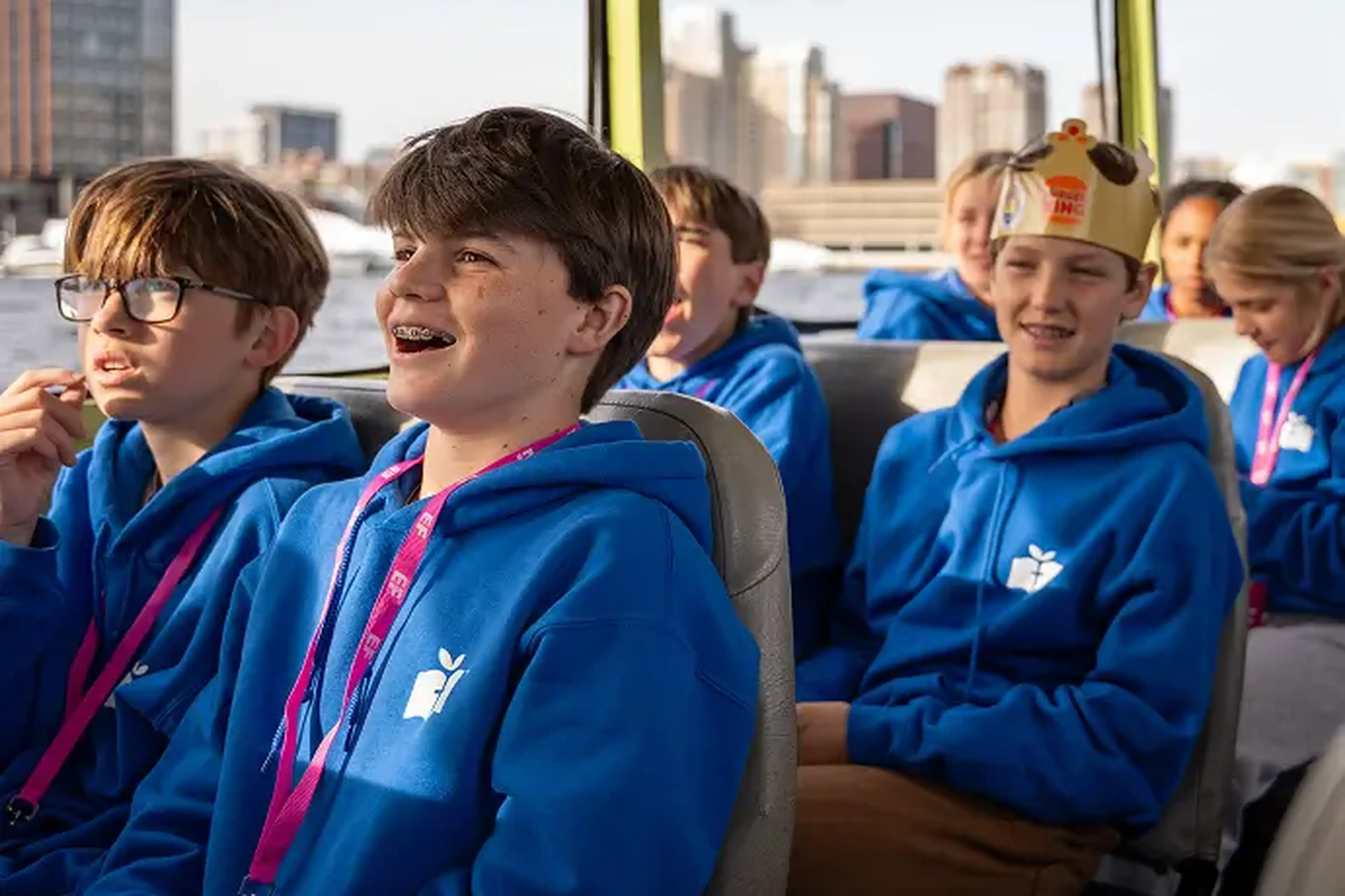 Students on Charles River duck tour in Boston, MA